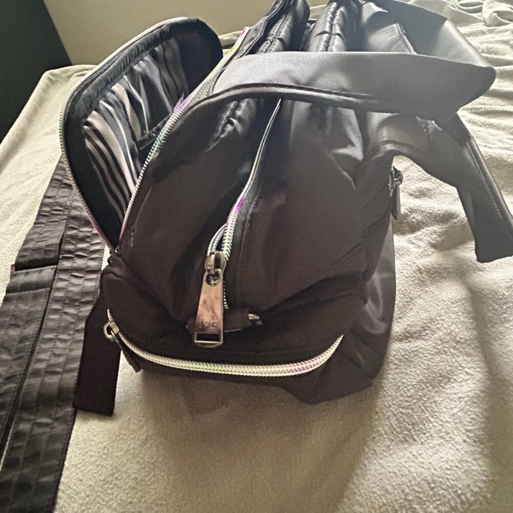 Lug Rumble Satchel with Crossbody Strap Black with Rainbow Stitching - Picture 7 of 13